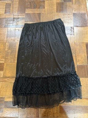 Black Layered Lace Hem Midi Slip